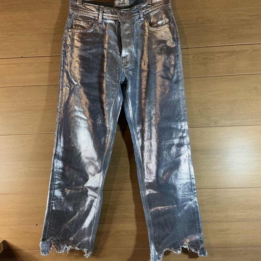 We The Free Size 24 Silver Cropped Distressed Hem Jeans Denim boho vintage Y2K